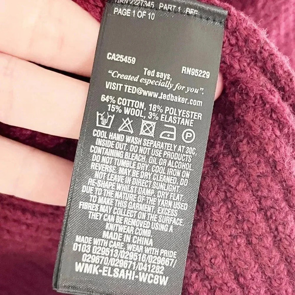 Ted Baker London Wine Peplum Ruffle Pullover Sweater Ted Baker Size 2 or US 6 - Picture 7 of 8